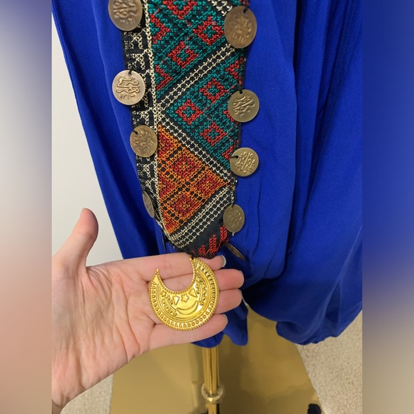 Royal Blue Triangles Hobo Embroidered Low Harem Baggy Pants - Picture 8 of 17